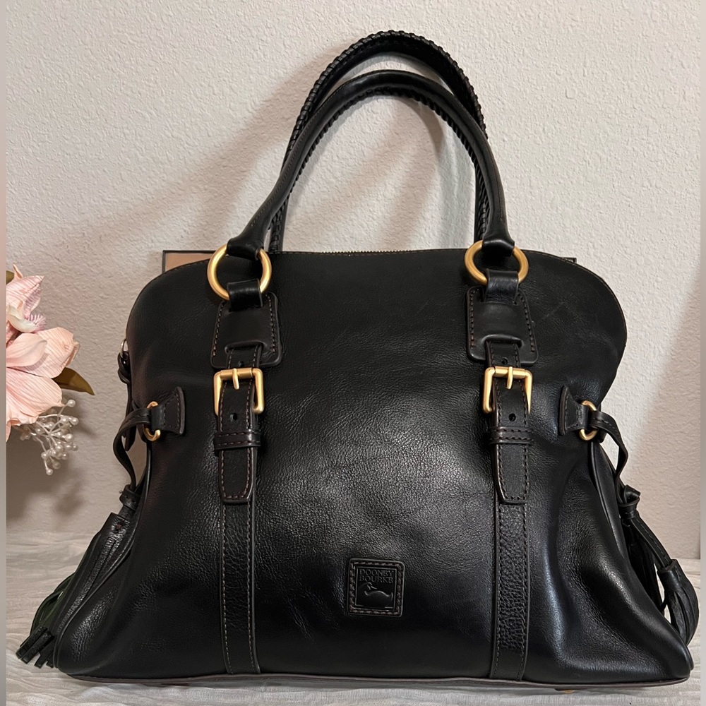 Dooney & Bourke Black Leather Tote with Gold Hardware - Picture 3 of 9